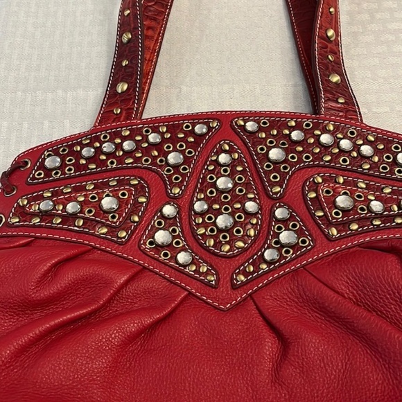 Sharif Studio Red Pebbled Handbag with Rhinestones, Used Once. - Picture 2 of 13